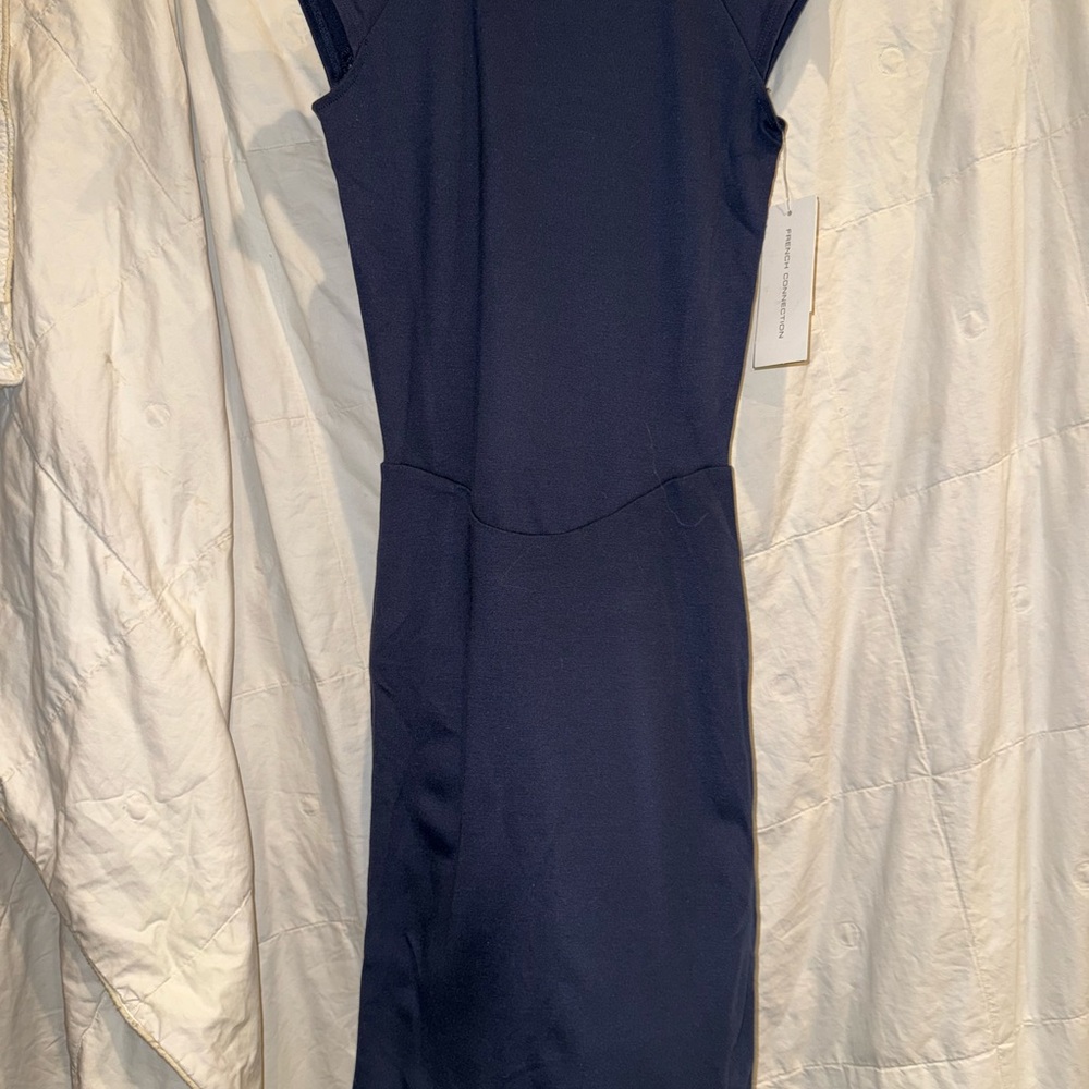 French Connection Blue Sheath Midi Dress Crew Neck Sleeveless